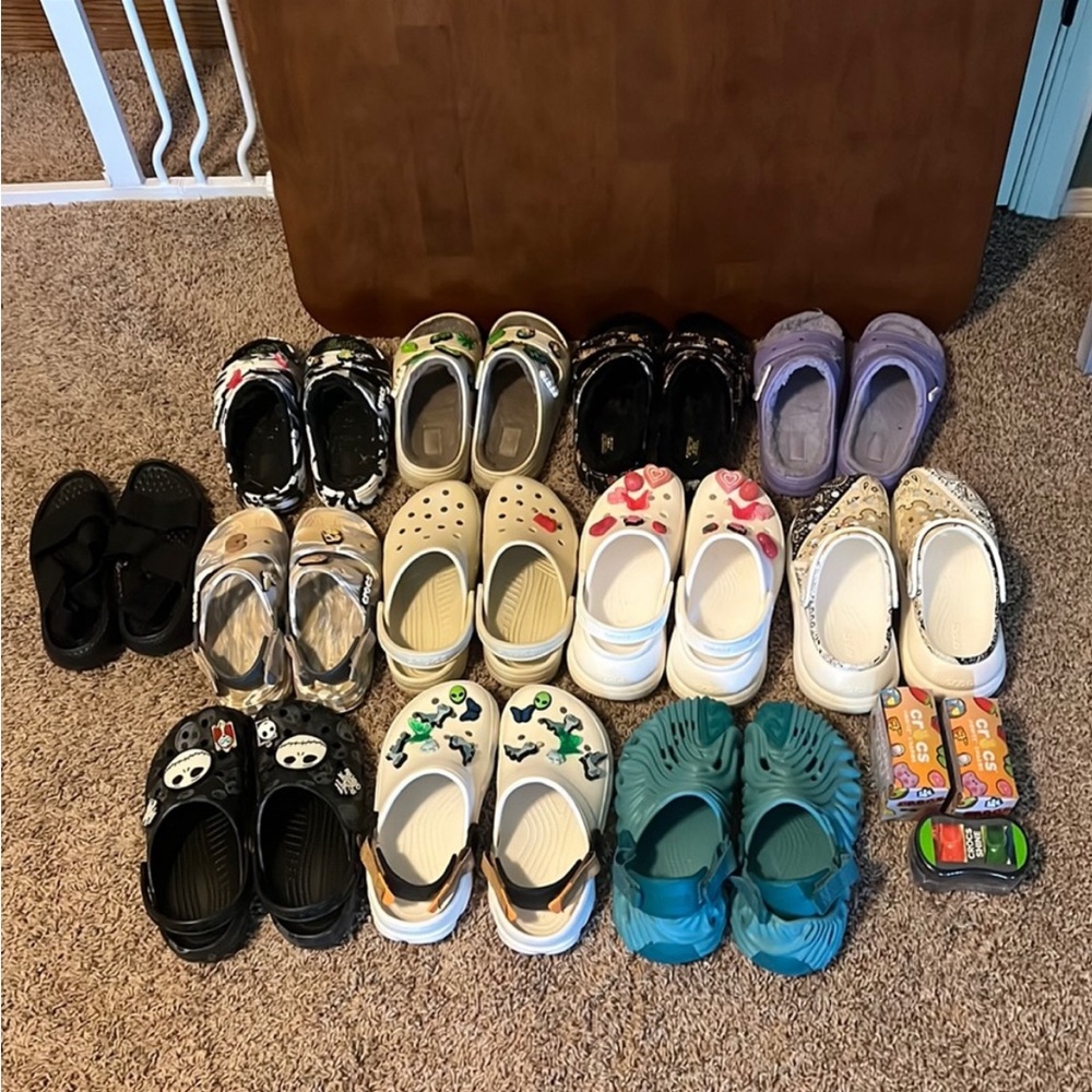 Bundle of six crocs and charms